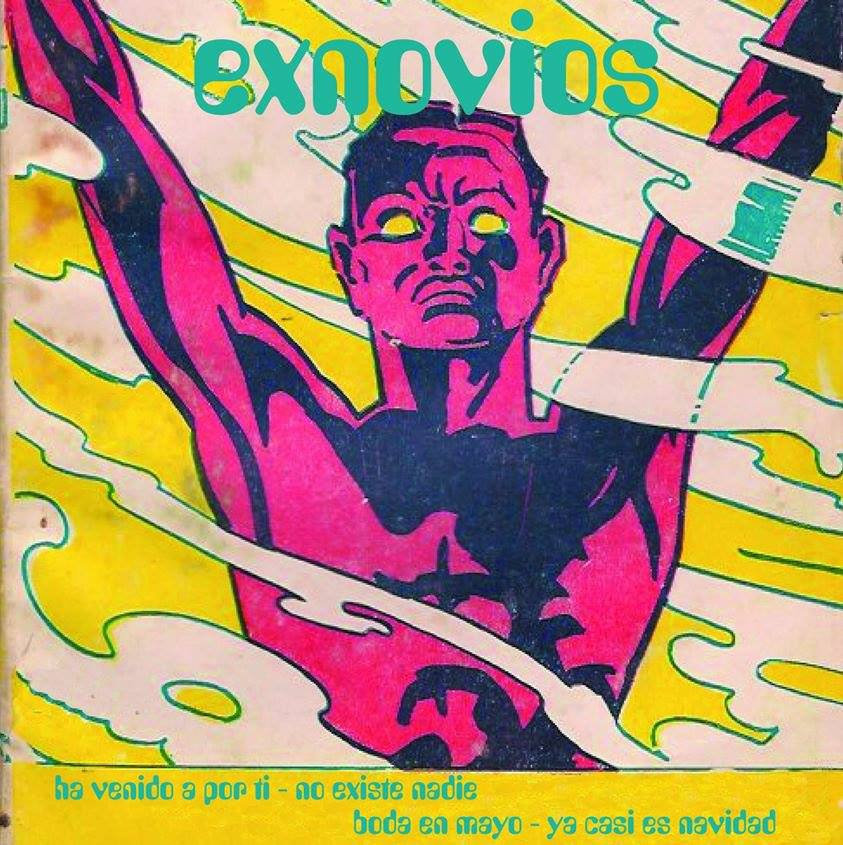 pink cartoon superhero-esque figure raising his arms and surrounded by smoke.