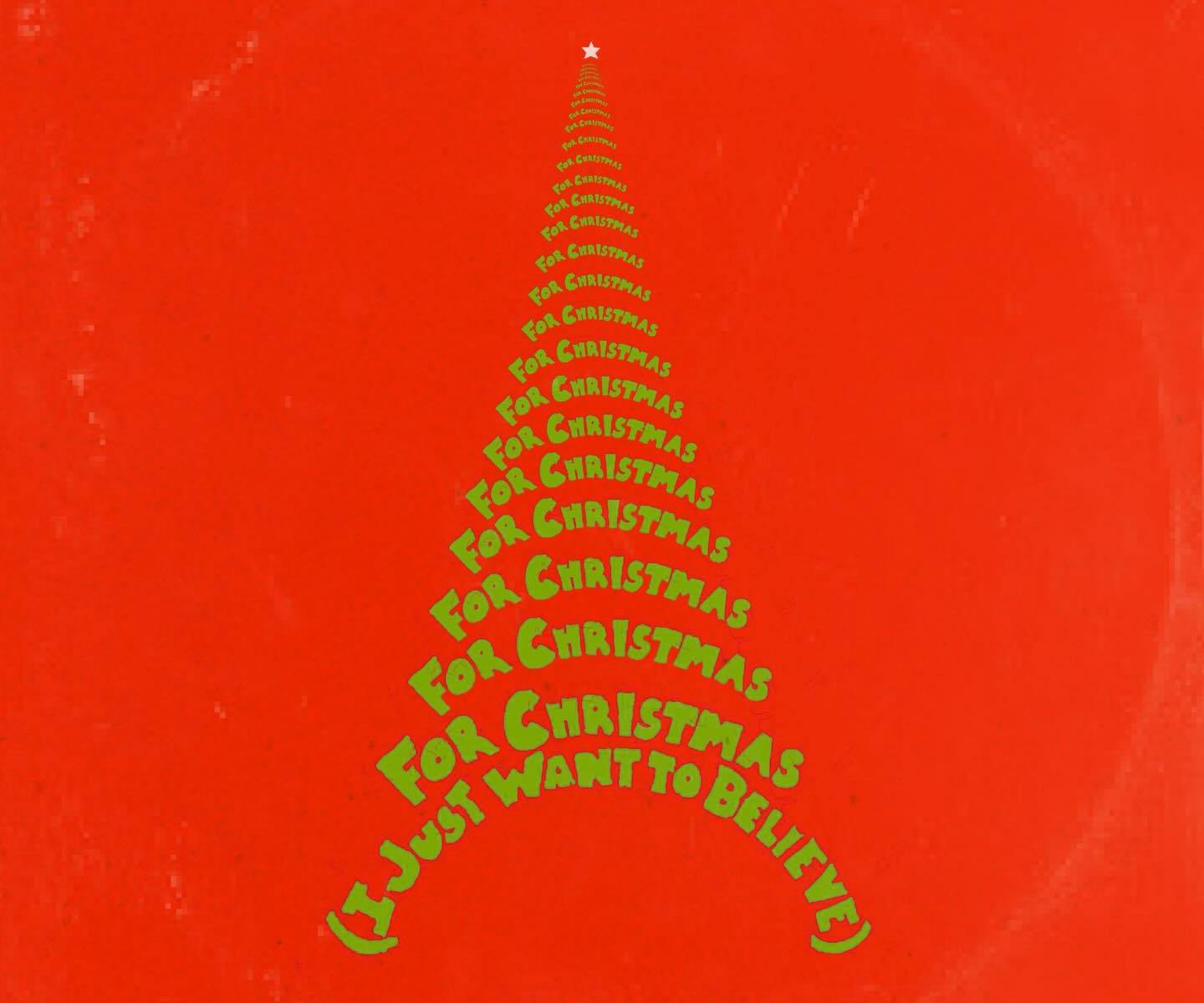 red background, green writing: the text "for christmas" makes the shape of a christmas tree